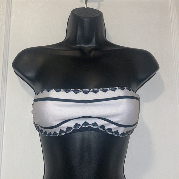 New Art Deco Print Halter Bandeau 2 Piece Bikini Swimsuit Set Black White M - Picture 5 of 13